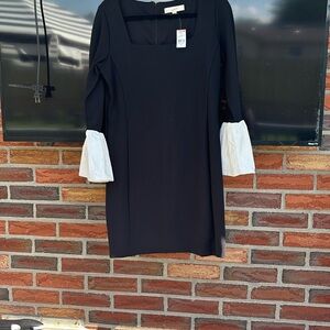LOFT Black Dress with White Bell Sleeves